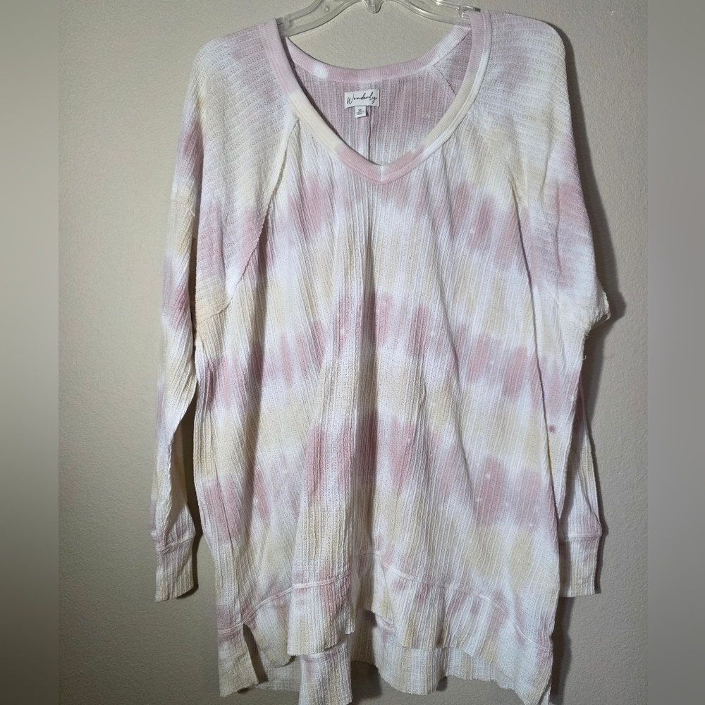 Womens Wonderly Studio Long Sleeve Tie-dye Waffle Knit Shirt